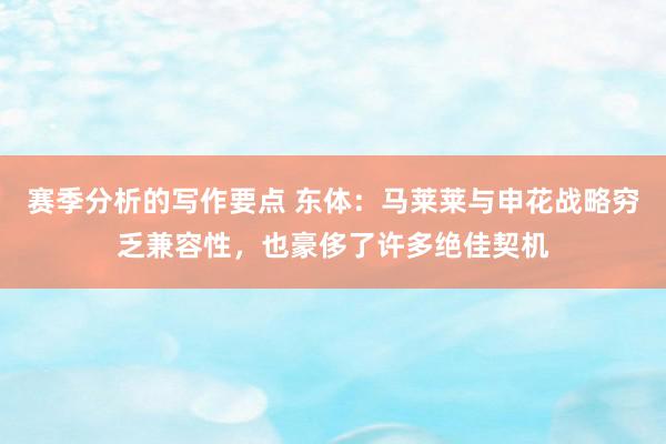 赛季分析的写作要点 东体：马莱莱与申花战略穷乏兼容性，也豪侈了许多绝佳契机