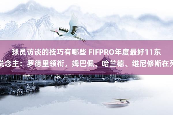 球员访谈的技巧有哪些 FIFPRO年度最好11东说念主：罗德里领衔，姆巴佩、哈兰德、维尼修斯在列